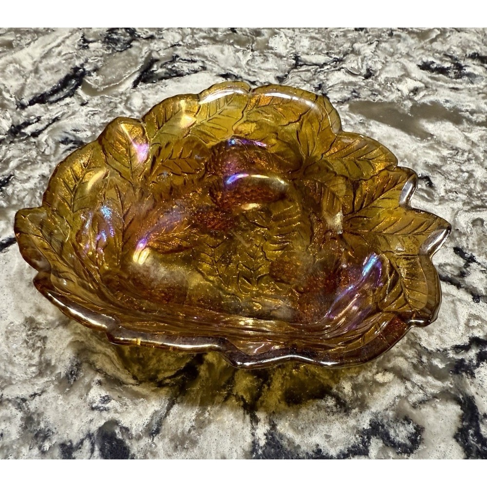 Iridescent Carnival Glass Marigold Blackberry Pattern Berry Bowl/Candy Dish 7.5"